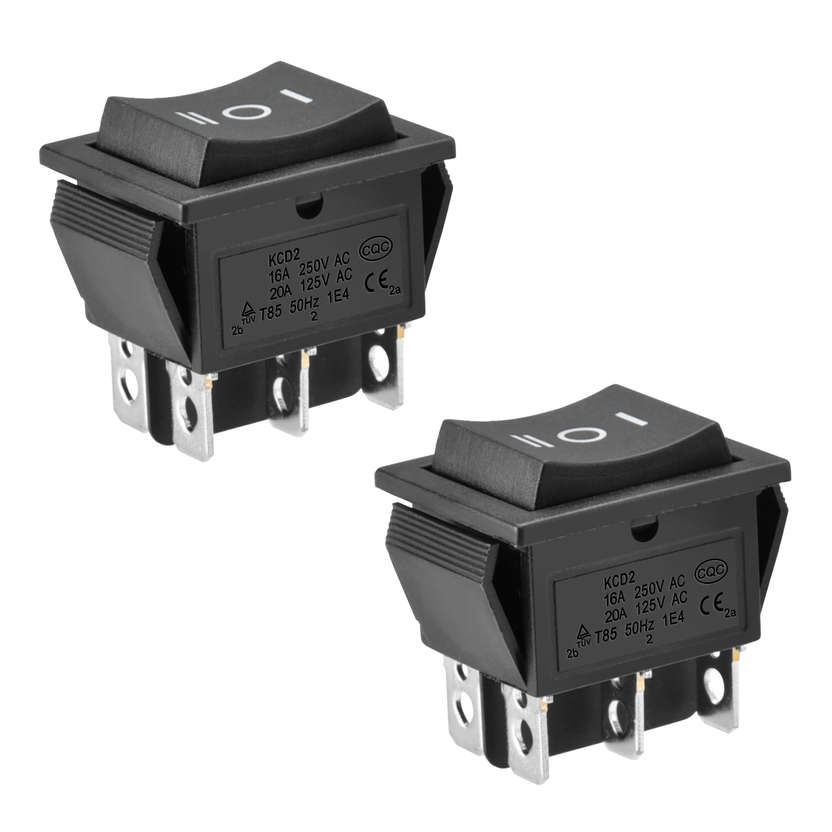 Heschen Rocker Switch (ON)-OFF-(ON) Momentary DPDT 6 Terminals 16A 250VAC Black 2Pack