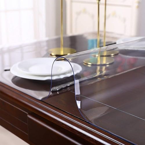 24x96 Inch 1.5 Mm Thick Clear Plastic Table Protector Rectangle Wipeable Vinyl Tablecloth Furniture PVC Protective Desktop Cover Waterproof Coffee Dining Tabletop Protection Desk Chair Floor Mat Pad