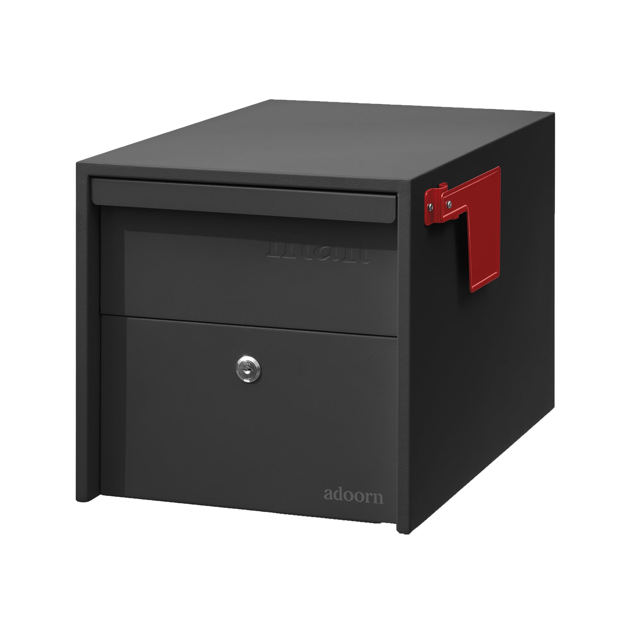 Photo 1 of Adoorn Lockable Post Mount Mailbox | Small (Black), Size 12 x 12 x 18.5 (HxWxD) Anti-Theft Locking Mailbox with 2 Keys, Modern Mailbox with Flag, Weatherproof Mailboxes for Outside