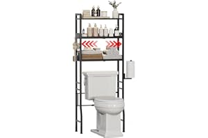 Over The Toilet Storage, 3-Tier Metal Over Toilet Bathroom Organizer Shelf with Adjustable Shelf with Toilet Paper Holder & H