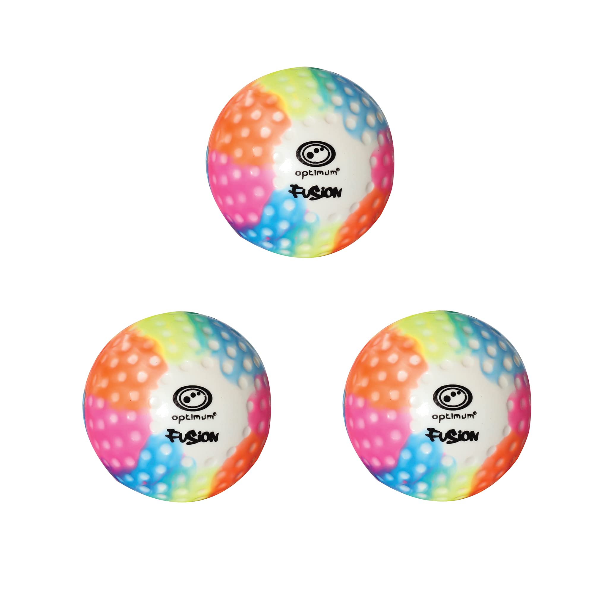 Optimum Fusion Hockey Balls - Durable for Practice & Training, Long-Lasting Performance, Resists Tears & Splits for Improved Play Pack of 3, Multi Dimple