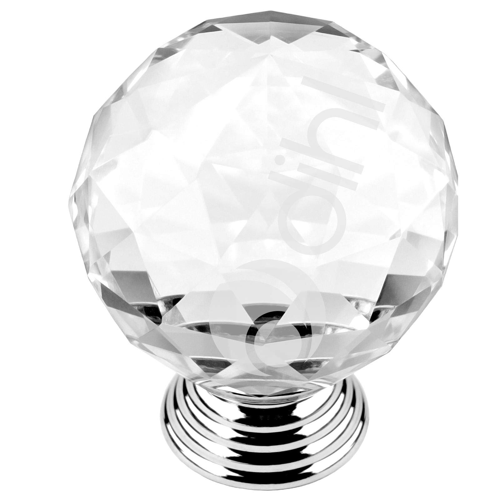 Dihl Crystal Glass Door Knobs, Pack of 20 Doorknobs, 31.5mm Wide, Diamond Shaped Cabinet Cupboard Dresser Wardrobe Drawer Pull Handles, Clear with Chrome Base, 20 PCS