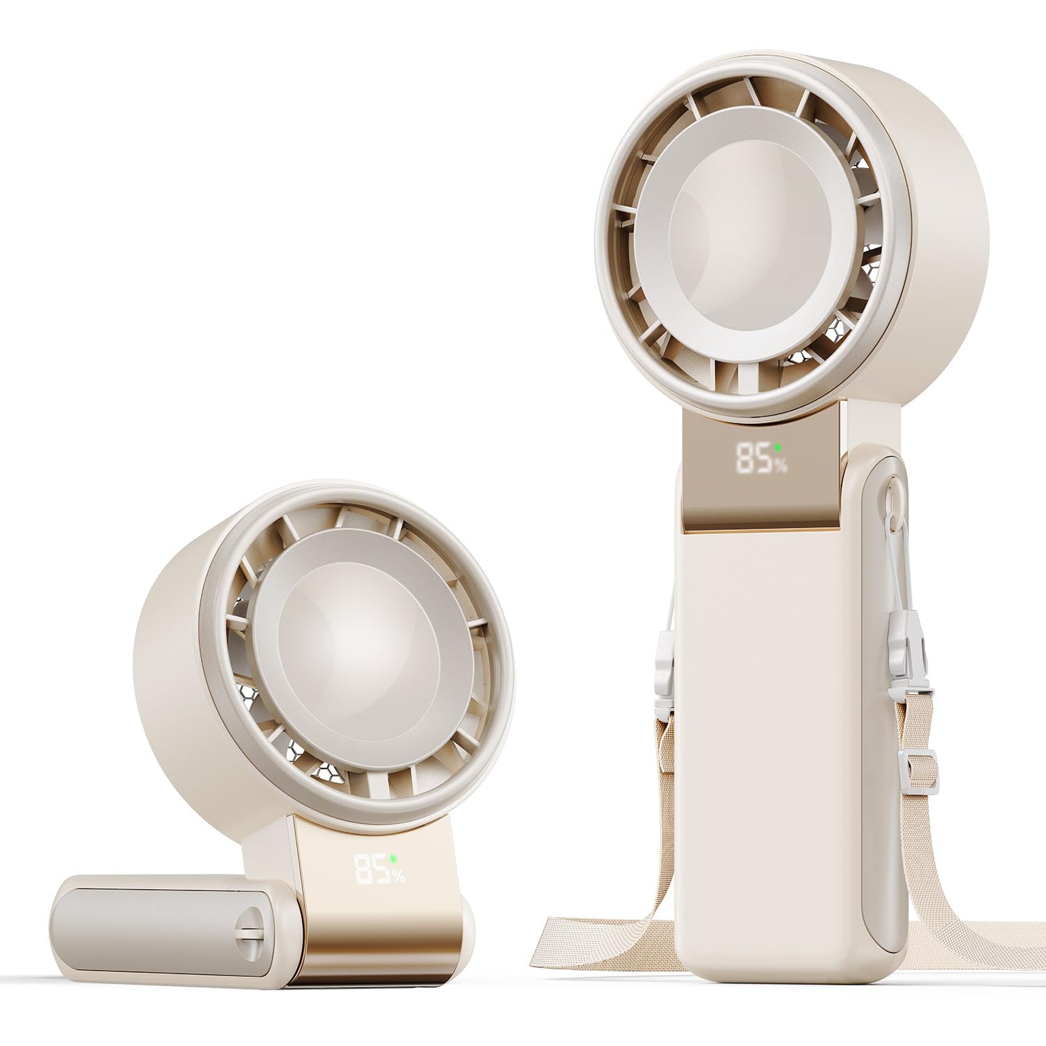 SHEWIND Portable Handheld Mini Fan for Women - 4000mAh Rechargeable, 5 Speeds, 20H Max, Folding Travel Turbo Fan with LED Display - Cream