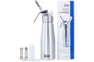 ICO Professional Aluminum Whipped Cream Dispenser 1-Pint for Homemade Whipping Cream with 3 Stainless Steel Decorating Nozzle