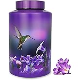 Large Cremation Urns for Adult Male Female Ashes, Up to 220 lbs Funeral Decorative Purple Keepsake Memorial Urn for Human Man Women Dad Mom Remains with Velvet Bag(Hummingbird)