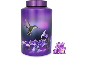 AODIYA Large Cremation Urns for Adult Male Female Ashes, Up to 220 lbs Funeral Decorative Purple Keepsake Memorial Urn for Human Man Women Dad Mom Remains with Velvet Bag(Hummingbird)