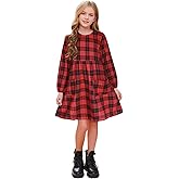 AGQT Christmas Plaid Dress for Girls Long Sleeve Round Neck Winter Shirt Dress Size 2-14T
