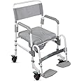 Vive Rolling Commode & Shower Chair with Wheels - 3 in 1 Transport Wheelchair for Inside Bathroom & Bedside - for Disabled Adults, Elderly, Seniors & Handicap - FSA/HSA