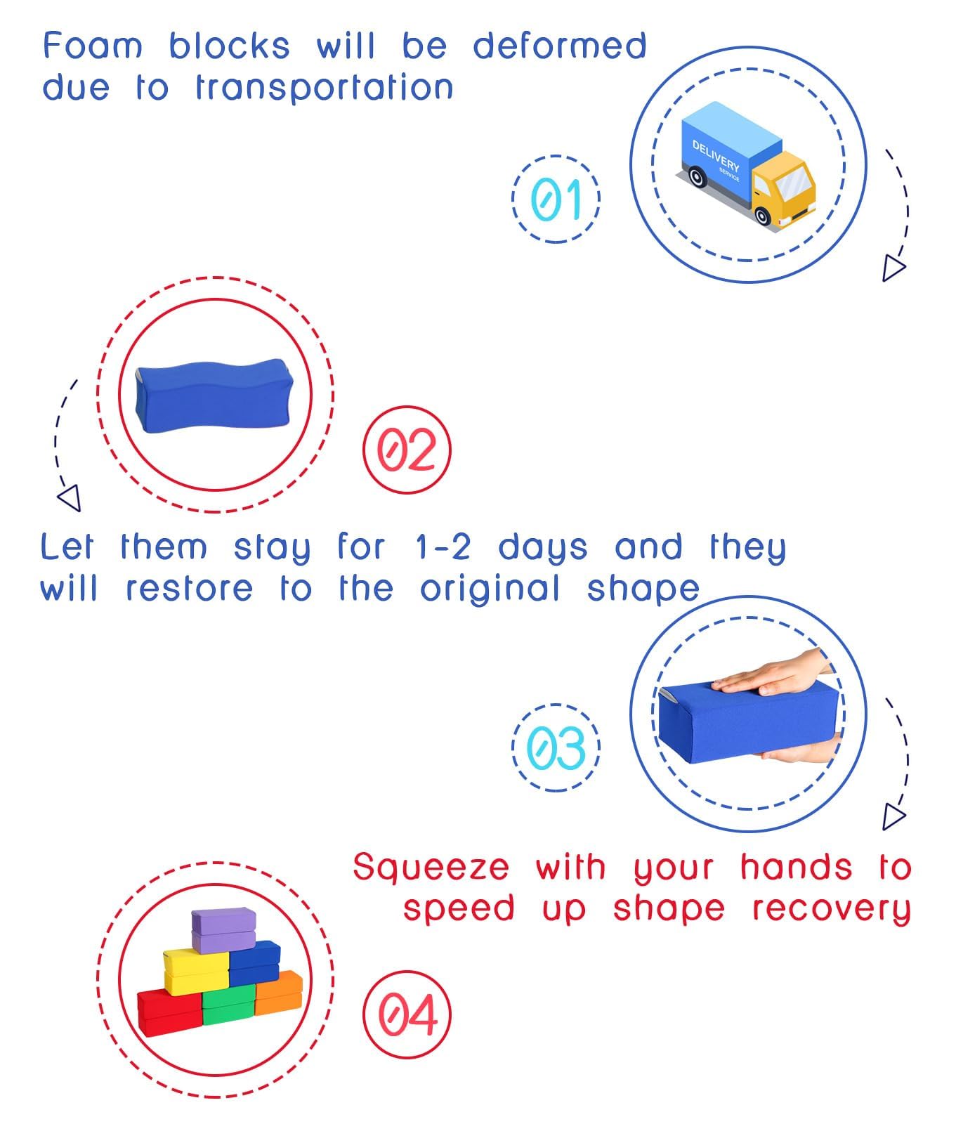 UHAPPYEE Toddler Foam Buliding Blocks - 12 Piece Fabric Covered 9x4x3inch Stacking Block Sets - Colourful Soft Play Set for Kids Idea for Building and Throwing Fun