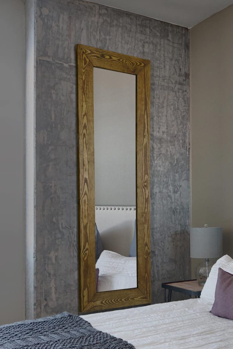 MirrorOutlet Large Solid Wood Oak Stained 4 inch Frame Dress Wall Mirror 4ft8 x 1ft8,Brown,UA015-1