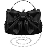 Dansydaisy Coquette Clutch Purse for Women Galentines Pleated Satin Bow Purse Evening Bag with Chain for Wedding Party Prom