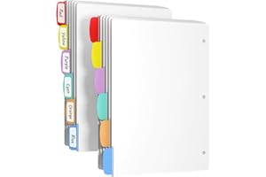 FUCDTEFC Binder Dividers with Tabs, White Sheet Protectors for 3 Ring Binder, 3 Hole Punch Dividers in 6 Color Tab Page Protectors, 3 Ring Binder Dividers with Tabs, 2 Set 12 Pcs, White