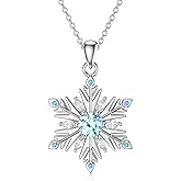 Reaii Snowflake Necklace 925 Sterling Silver Snowflake Pendant Blue Topaz Snowflake Necklace Thanksgiving Day gift Winter Christmas Jewelry for Women