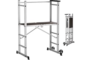 APARECIUM Foldable Aluminum Scaffolding, Portable Scaffolding Ladder, Rolling Scaffolding Work Platform, Scaffold Tower, Ladder Stool Work Bench, Adjustable Work Platform, 330 Lbs Duty Rate