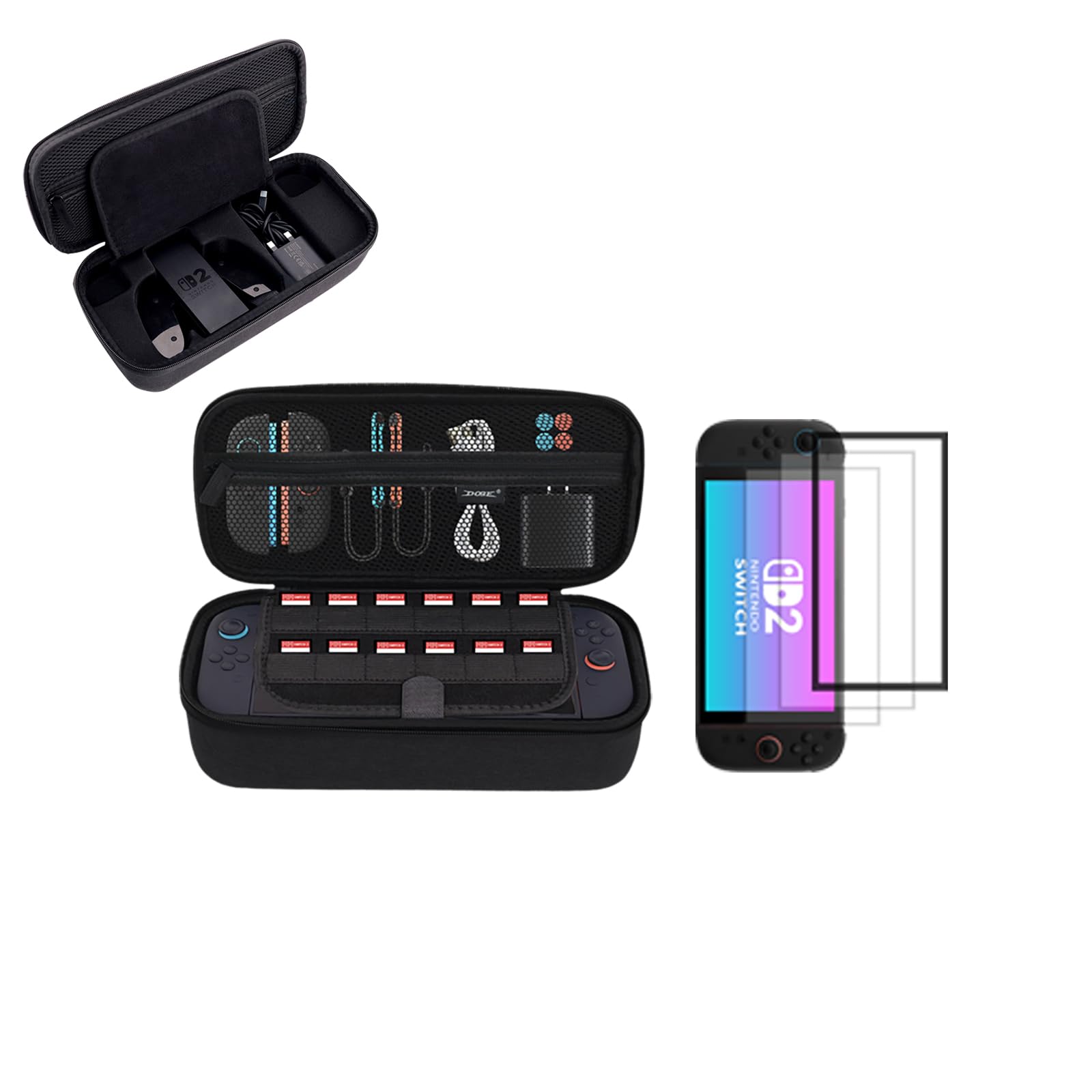 Carrying Case for Nintendo Switch 2 Console Joy-Con 2 Charging Grip with 2 Screen Protector for Switch 2 Waterproof Hard Shell Carry Case Travel Case Accessories Bundle for Nintendo Switch2