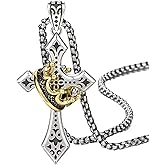 YYFIVEHAN 1pcs Men's and Women's Stainless Steel Punk Cross Crown Pendant Necklace Retro Thai Silver Necklace Party Jewelry Gift, Retro Thorn Cross Pendant, Jesus Christ Cross Chain