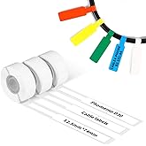 Phomemo D30 Thermal Cable Label Waterproof Wire Cord Labels, (12.5mm X 74mm) 65 Labels/Roll, Tags Stickers Tear Resistant Flexible, Phomemo d30 Label Tape -Black on White Paper, 3 Roll