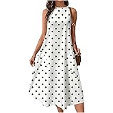Verdusa Women's Vintage Polka Dots Tank Dress Sleeveless Crew Neck Flowy Midi Dresses