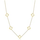 YADUDA Dainty Gold Silver Four Leaf Clover Necklace CZ Clover Pendant Station Necklaces for Women 18K Gold Plated Stainless Steel Lucky 4 Leaf Pendant Jewelry