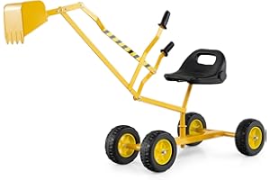 Costzon Kids Ride On Sand Digger with Wheels, Rotatable Excavator Toy for Sand, Dirt, Snow, Beach, Heavy Duty Steel Digger To