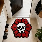 PRELETOCH Trippy Skull Rug Cool Rugs Gothic Flower Bathroom Rugs 2.6x2.6FT | Red, Extra Soft Absorbent Tufted Rug, Non Slip Bath Mats, Cool Rugs for Bedroom Aesthetic, Halloween Goth Decor Carpet