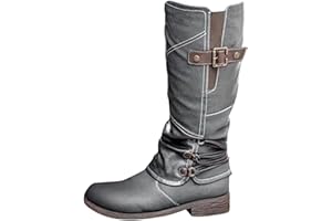 Lausiuoe Cowboy Boots For Women Wide Calf Wide Foot Knee High Western Cowgirl Style Embroidered Chunky Heel Fashion Boot