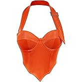 Floerns Women's Y2k Crop Halter Top Bustier Zip Backless Corset Party Tank Tops