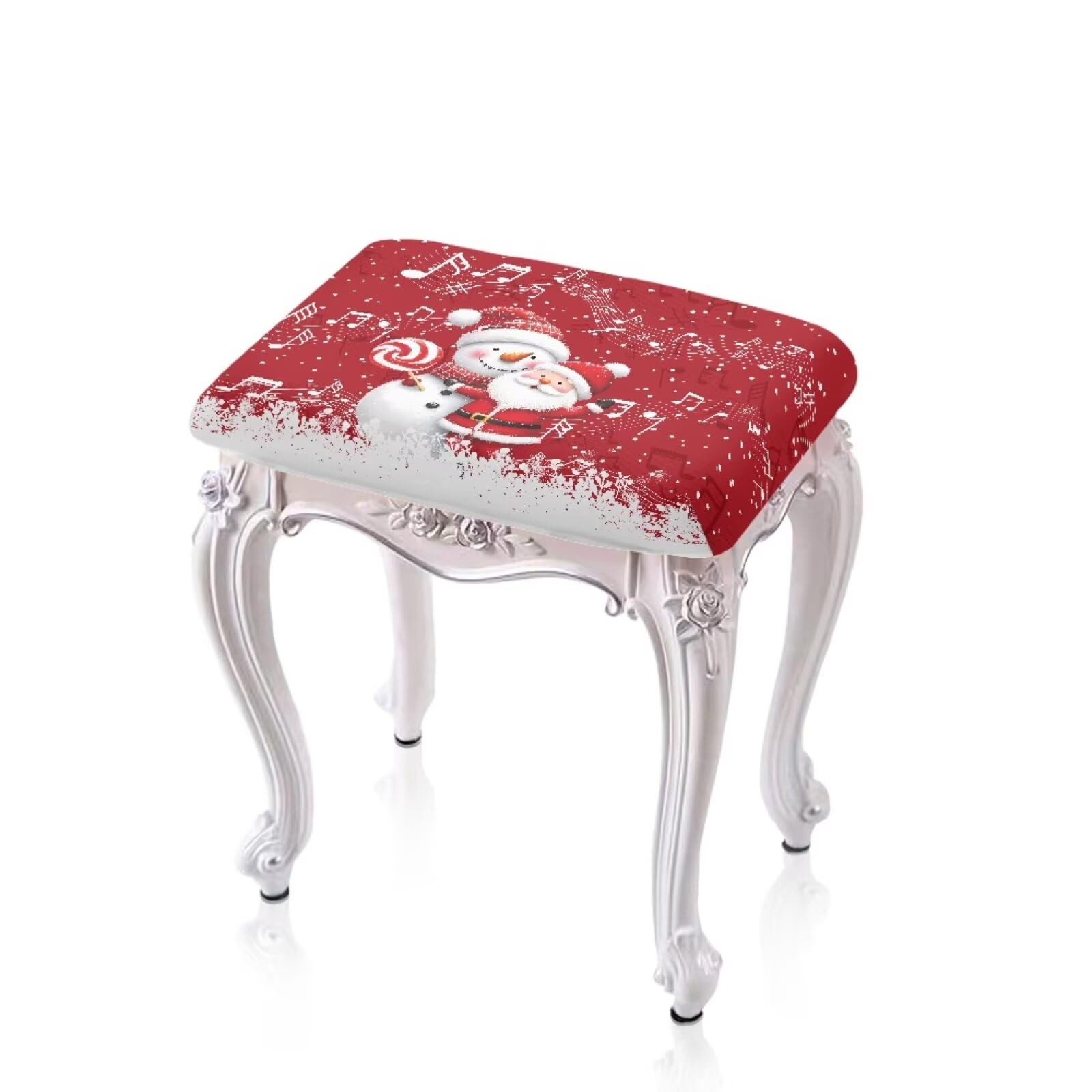 Photo 1 of HUISEFOR Santa Claus Rectangular Stool Covers 2 Piece Set Breathable Barstool Covers Slipcovers Christmas Foot Stool Cover with Elastic Edge Gift for Holiday