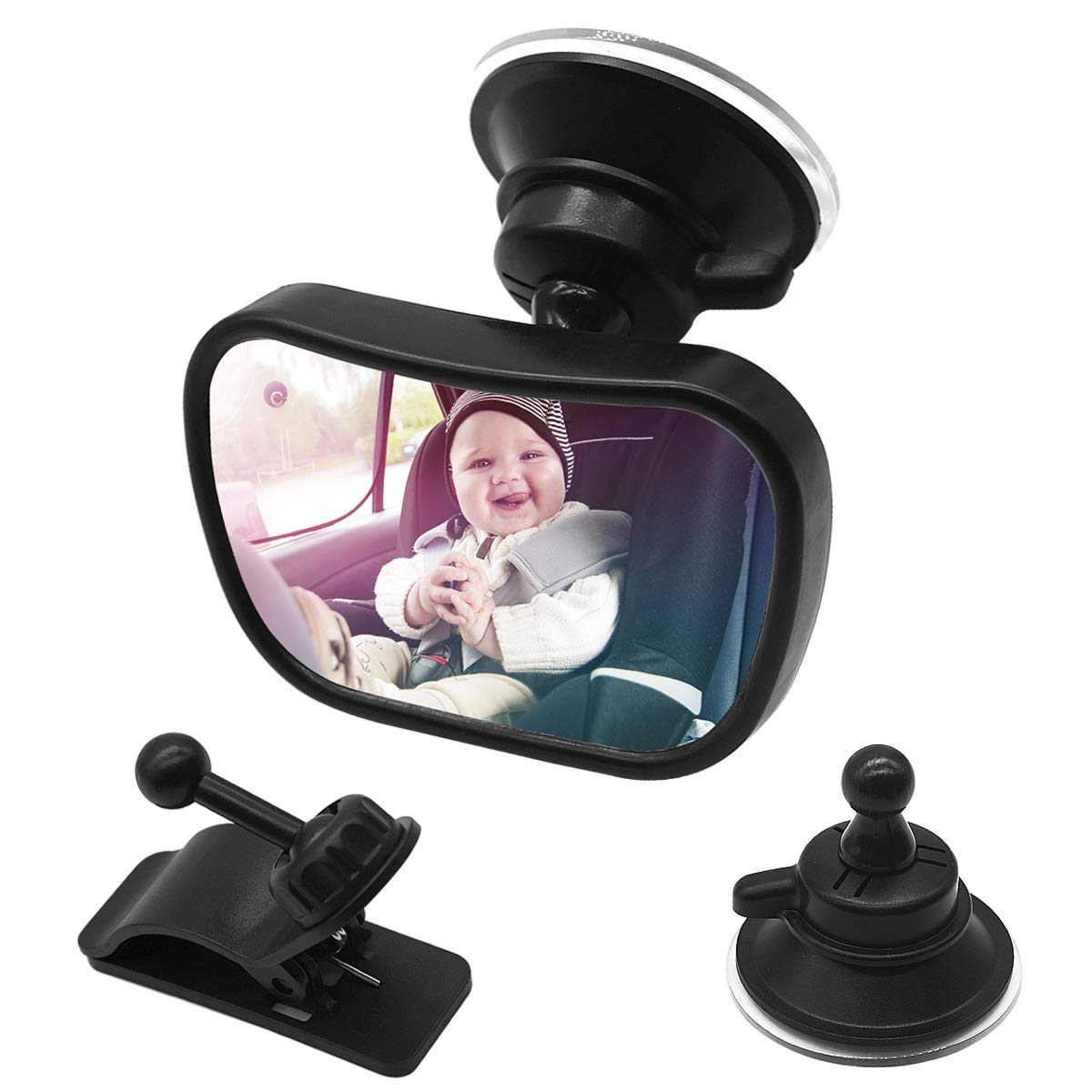 Netspower Baby Car Mirror Back Seat Safety Car Mirror 360 Degree Adjustable Rear View Mirror Shatterproof Baby Mirror with Sucker and Clip for Children Kid Baby