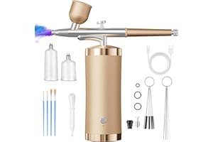 CRPEN Airbrush Kit With Compressor 48PSI Rechargeable High Pressure Air Brush Set Cordless Airbrush Kit with 0.3mm Nozzle for Painting,Nail Art, Cake Decor,Makeup,Modeling (Golden)