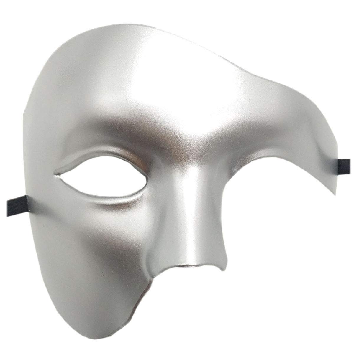 Coolwife Masquerade Mask Vintage Phantom Of The Opera One Eyed Half Face Costume (Silver)