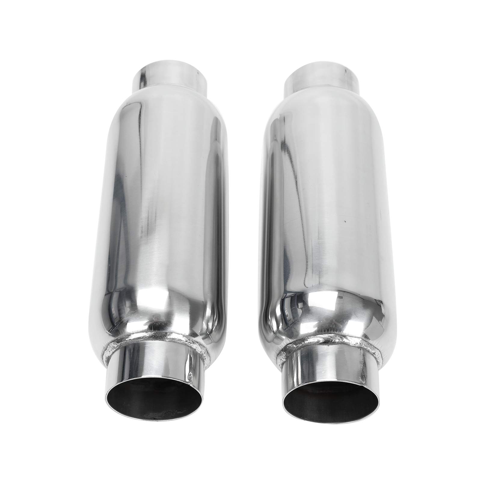 Photo 1 of 2.5 Inch Inlet 2.5 Inch Outlet Muffler, Pair of Universal Stainless Steel Weld-on Exhaust Muffler/Resonator Deep Sound for Cars, 12" Overall Length