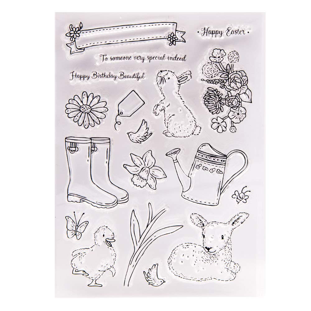 Arrietty Happy Easter Bunny Sheep Rain Boot Flowers Happy Birthday Clear Stamps for Card Making Decoration and DIY Scrapbooking Tools Rubber Stamps