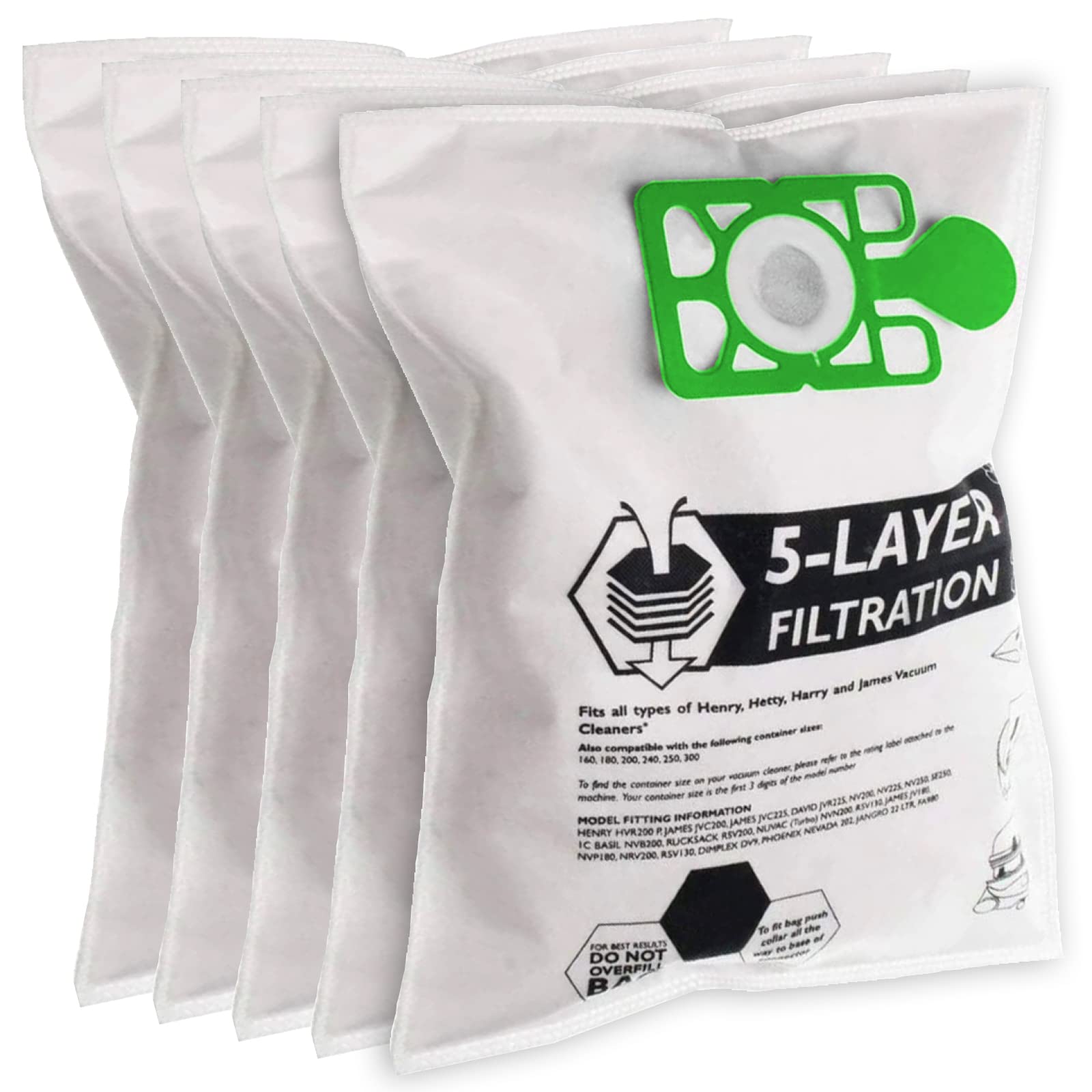 SPARES2GO Hoover Bags compatible with Numatic Henry HVR200 HVC200 NRV200 Vacuum Cleaners (Pack of 5)