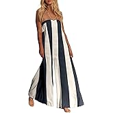Ythomm Womens Striped Wide Leg Jumpsuits Boho Strapless Long Romper Off Shoulder Summer Jumpsuits One Piece Travel Outfits