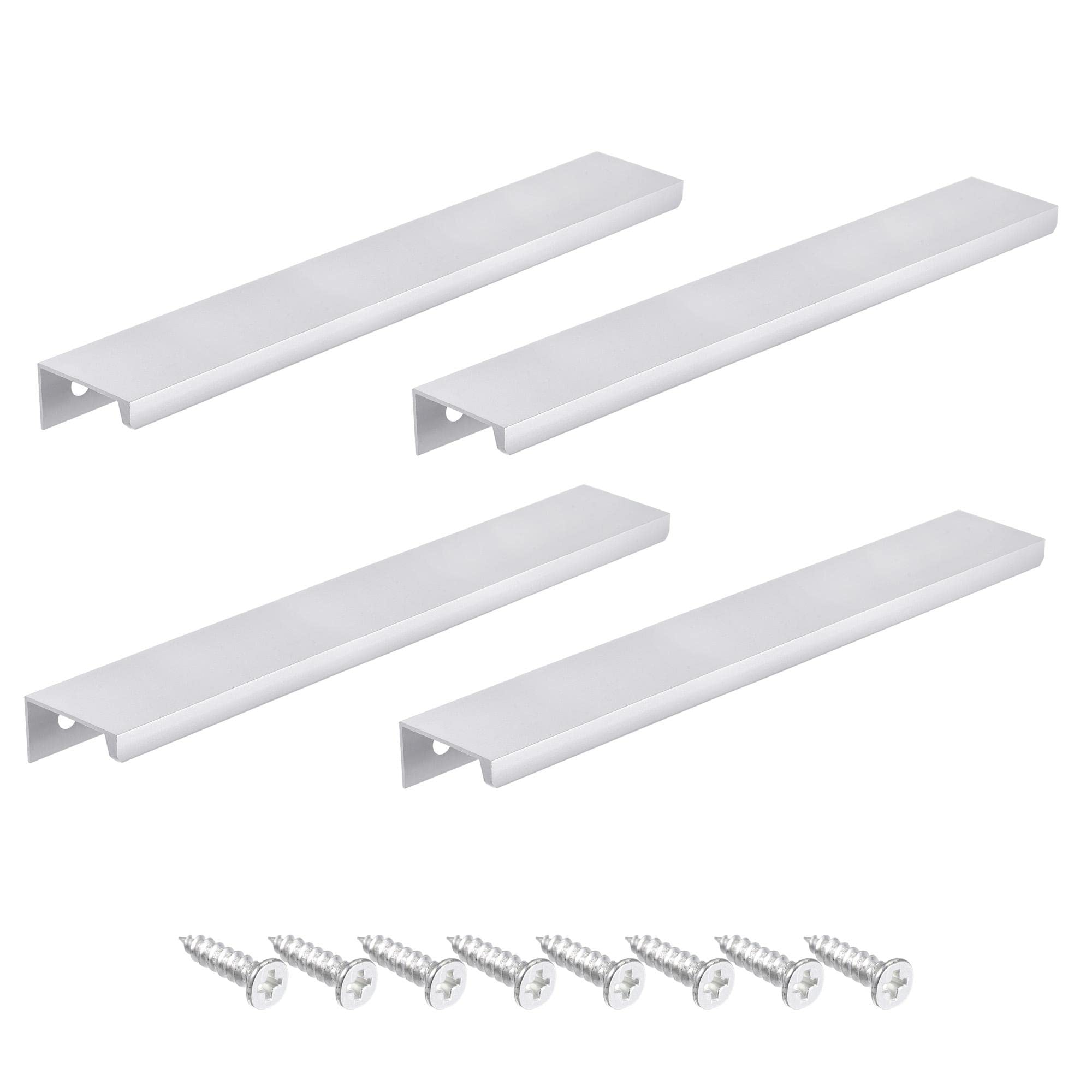 sourcing map Edge Pull Handle 300mm/11.8 Inch Aluminum Alloy Cabinet Drawer Pull Silver Tone 4 Pcs