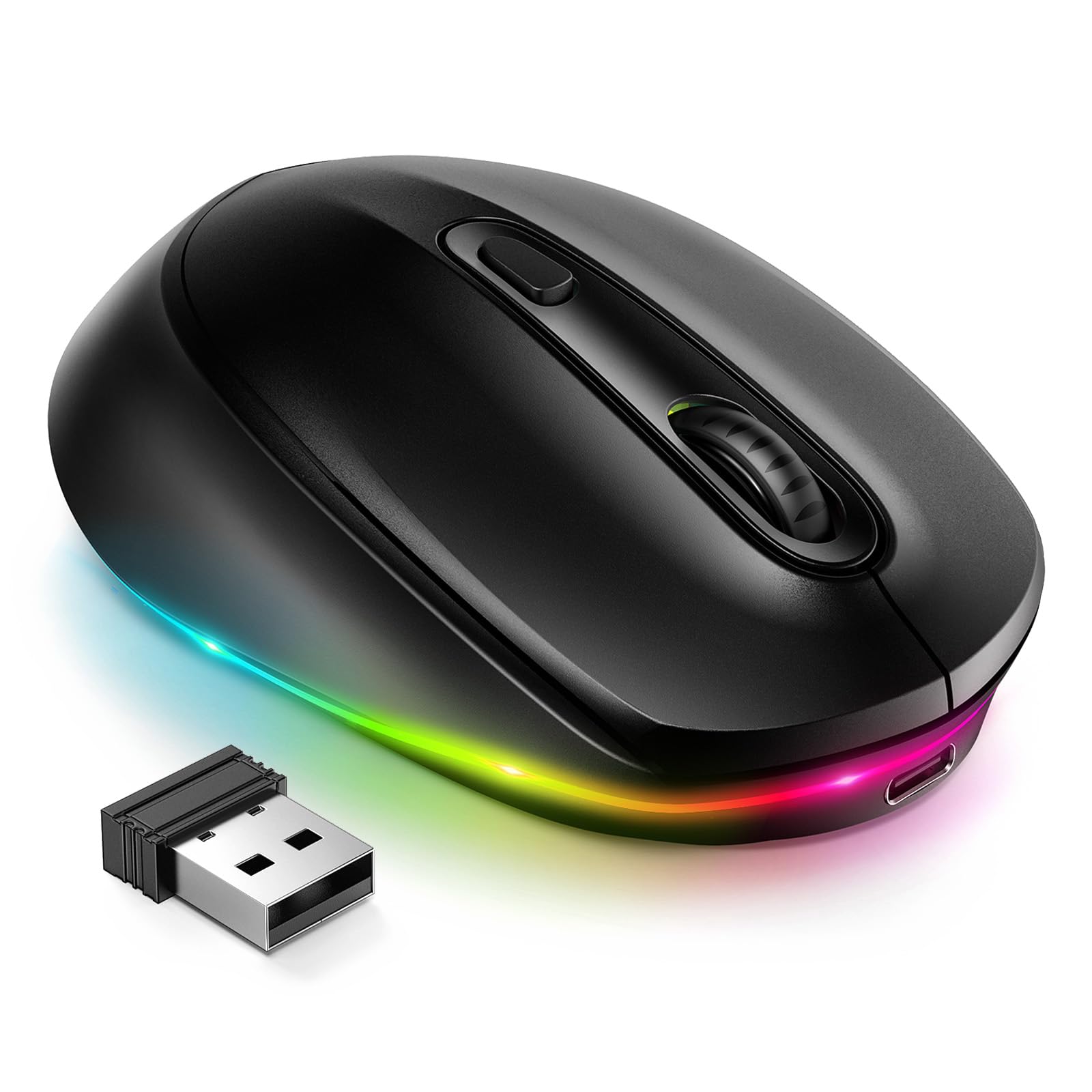 Photo 1 of seenda Rechargeable Wireless Mouse -Light Up Mouse for Laptop, Small Cordless Mice with Quiet Click & LED Lights for Kids' Chromebook, Windows, Mac PC Computer - Black