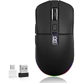 Uciefy U8 Bluetooth Wireless Mouse, Rechargeable,LED Mice for Laptop-Black | Tri-Mode BT5.0/5.1+2.4GHz, USB C Charging, LED Screen Display, Battery Indicator,2400 DPI, RGB Effects, Portable, Lightweight