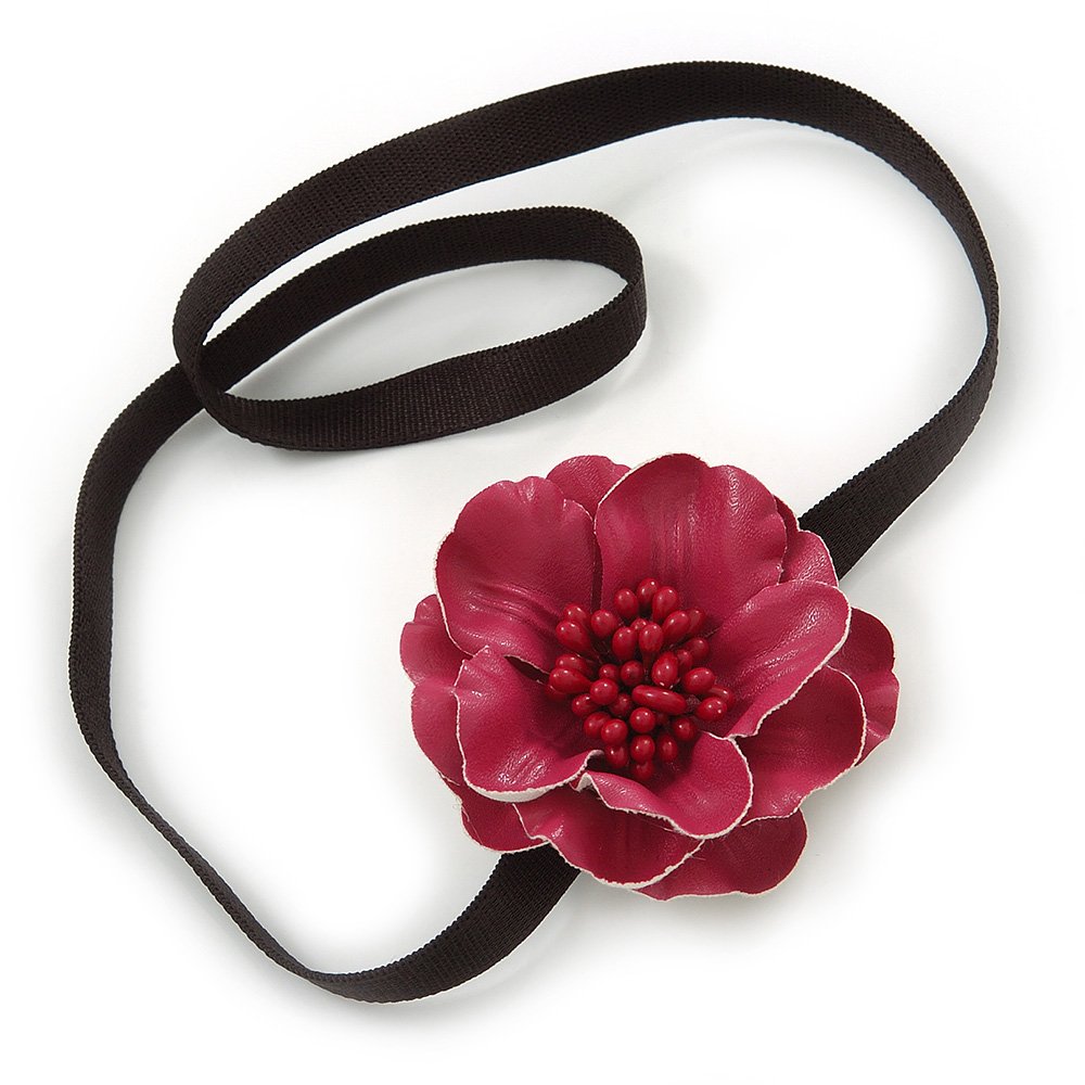 Red Leather Poppy Flower Elastic Headband/Headwrap