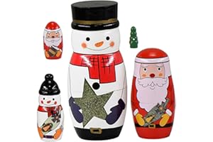 FRCOLOR Russian Nesting Dolls Christmas Wooden Matryoshka Xmas Themed Stackable Playthings for Decorative