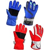 Momoon Kids Winter Gloves 2 Pairs Adjustable Snow Warm Gloves for Boys and Girls