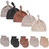 Newborn Baby Cotton 5-Pieces Mittens and 5-Pieces Caps Sets