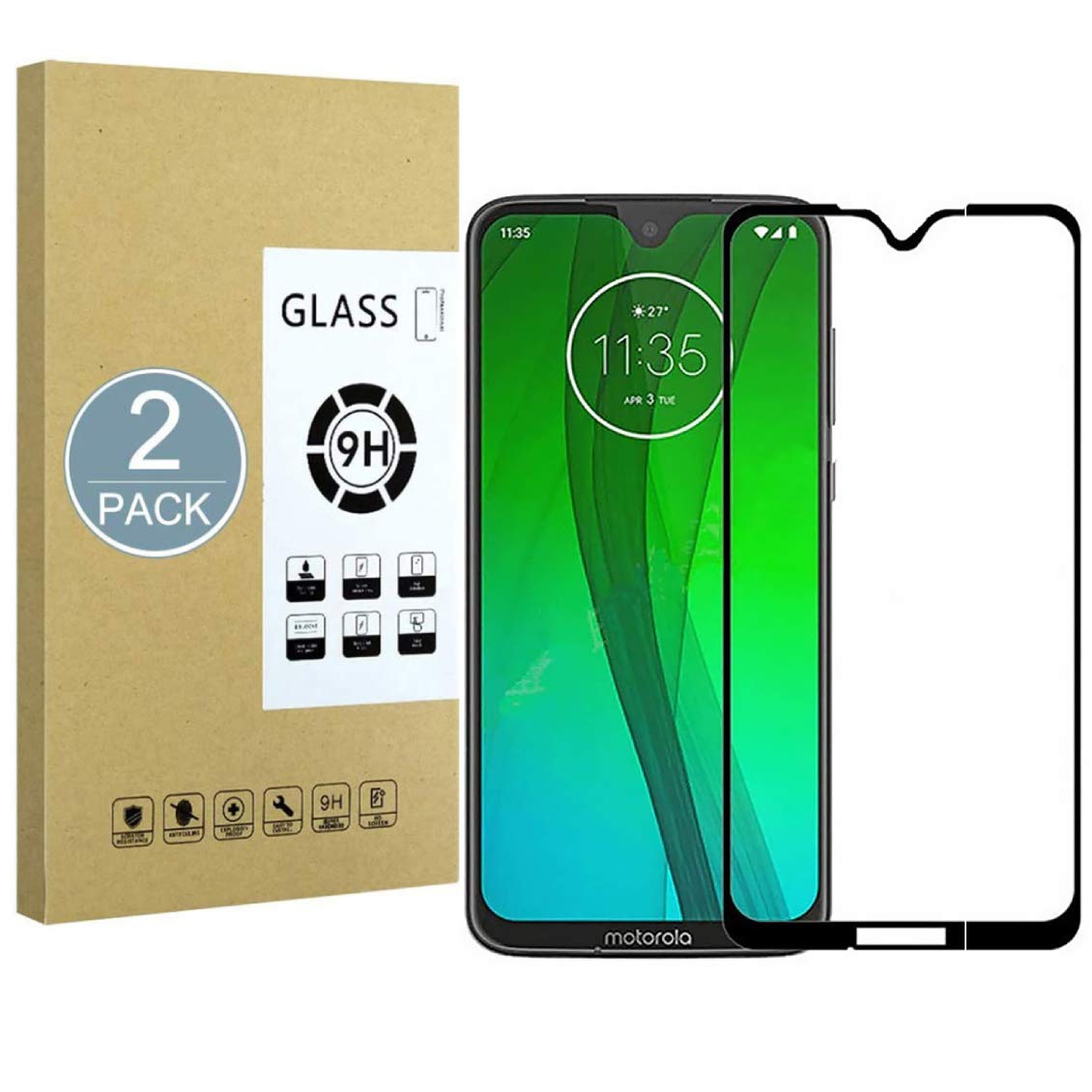 E-Hamii Full-Coverage Film Compatible with MOTO G7 Plus[Black],[Full Screen Glued][Anti-scratch] Premium 9H Tempered Glass Protective Cover,for MOTO G7 Plus