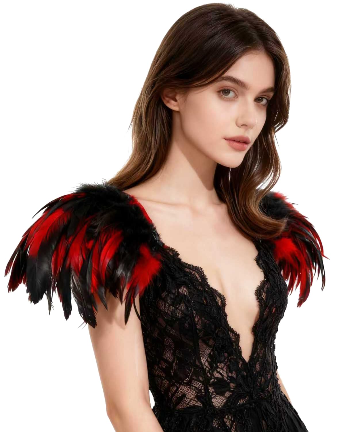 L'VOW Natural Real Feather Epaulet Shrug Shoulder Strap Halloween Costume Pack of 2 (Red)
