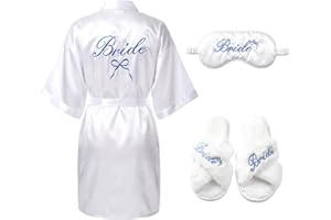 Bride Robe for Wedding Day Set Silver Satin Bridal Robe with Slippers Eye Mask Wedding Getting Ready Outfit Bachelorette Part