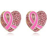 Breast Cancer Awareness Earrings for Women Pink Ribbon Jewelry Gifts Support Survivor Heart Charm Dangle Accessories
