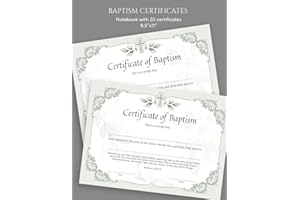 Certificate of Baptism: Notebook with 20 Greenery Baptism Certificates for Church | Baby Dedication Certificates