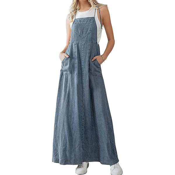 Amazon.com: Denim Overall Dress for Women Sleeveless Spaghetti Strap Bib  Jean Dress 2025 Trendy Overalls Maxi Denim Dresses, Blue, Small : Clothing,  Shoes & Jewelry
