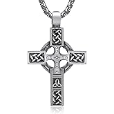 KOMI 316L Stainless Steel Necklace Jesus Crucifix Cross Necklace For Men Celtic Orthodox Cross Necklace Virgin Mary Pendant Necklace Viking Rune Chain Necklace Religious Christian Jewelry Gifts For Men