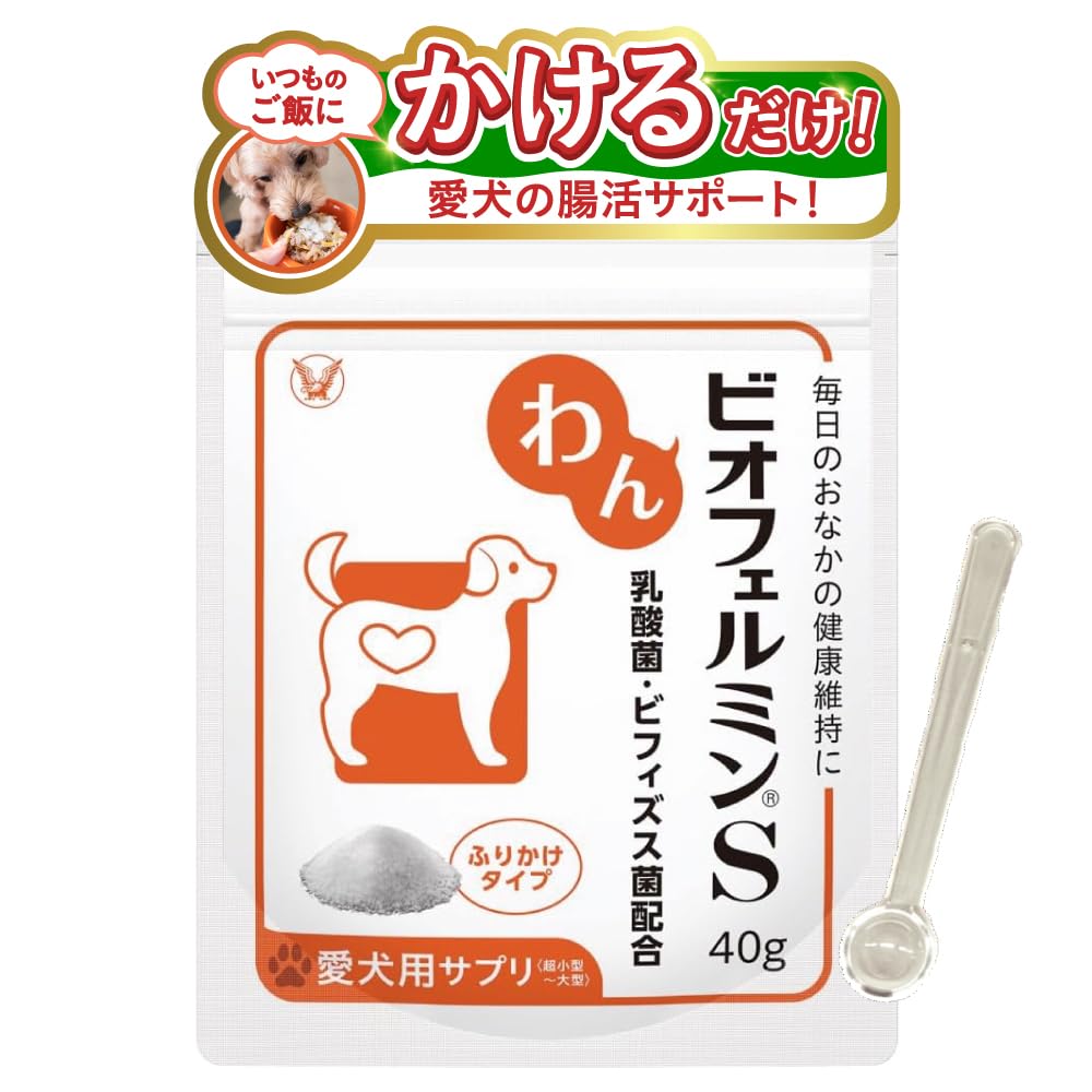 大正製薬【犬用健康補助食品】 わんビオフェルミンs [ 乳酸菌 ビフィズス菌 腸内環境 腸活 整腸 おなかの健康 犬用 サプリメント サプリ ] 超小型犬〜大型犬 ふりかけ 粉末 プレーン味 40g (1袋)商品画像